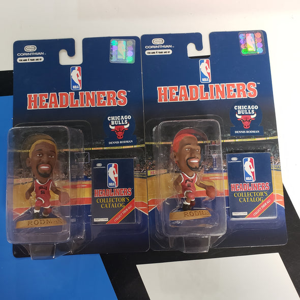 Lot of 2 Dennis Rodman Chicago Bulls Basketball Headliners Blonde & Red Hair Corinthian Sports Action Figure