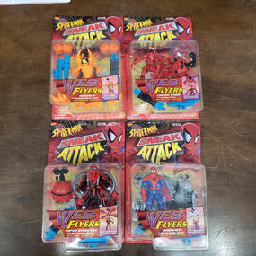 Lot of 4 Marvel ToyBiz Spider-Man Sneak Attack Web Flyers Action Figures Hobgoblin Carnage Spider Copter Spider-Man