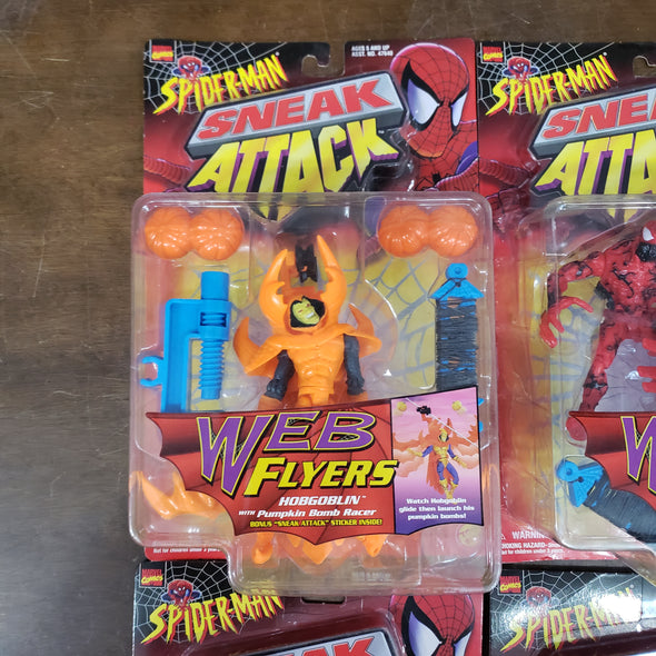 Lot of 4 Marvel ToyBiz Spider-Man Sneak Attack Web Flyers Action Figures Hobgoblin Carnage Spider Copter Spider-Man