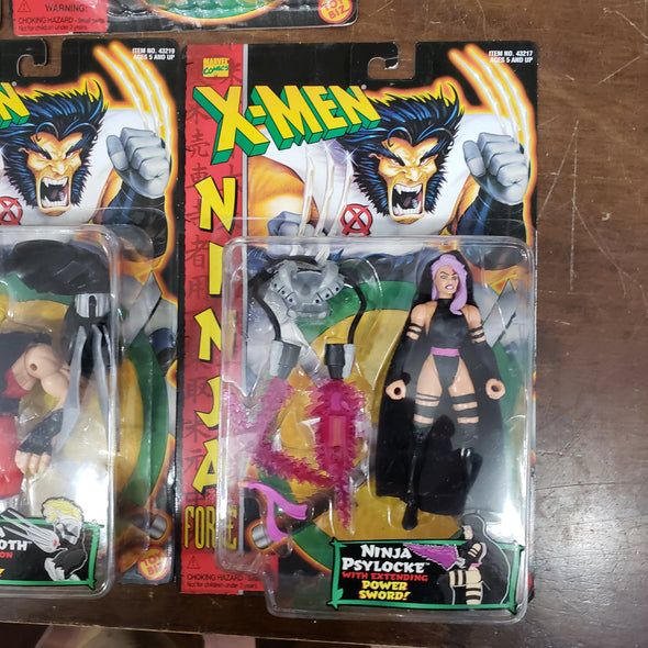 Lot of 5 Marvel ToyBiz X-Men Ninja Force Action Figures Space Ninja DeathBird Wolverine Dark Nemesis Sabretooth Psylocke