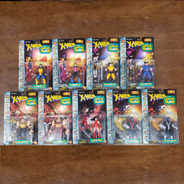 Lot of 9 Marvel ToyBiz X-Men Classics Light Up Weapon Action Figures Gambit Wolverine Juggernaut Elektra Nightcrawler + Variants