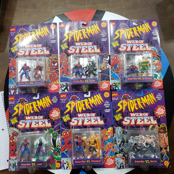 Lot of 6 Marvel ToyBiz Spider-Man Web of Steel Die Cast Action Figures Carnage Dr Octopus Lizard Hobgoblin Smythe