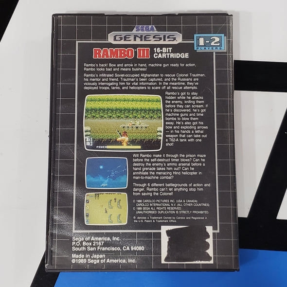 Sega Genesis Rambo III 3 Stallone Retro Vintage Video Game R
