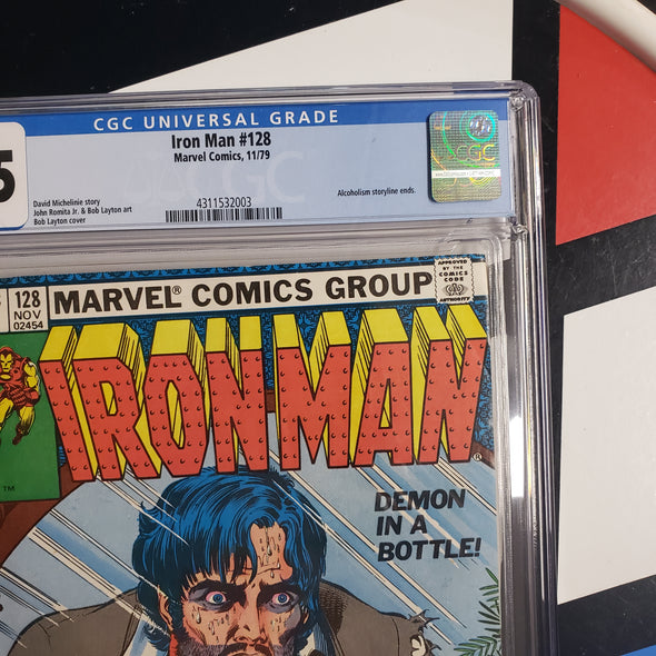 Iron Man #128 Demon in a Bottle CGC 5.5 White Pages R 15302