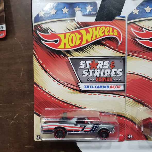 Hot Wheels Stars & Stripes 2019 Set Of 10 AMC Javelin AMX '71 Plymouth HEMI CUDA '64 Pontiac GTO '68 HEMI Barracuda '68 El Camino '70 Chevy Camaro RS Plymouth Duster Thruster '68 Plymouth Barracuda Super Stock HEMI '68 Mercury Cougar R16242