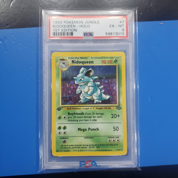 PSA EX - MT 6 1999 Pokemon NIDOQUEEN HOLO 1st Edition Jungle TCG CCG Game Card R16269