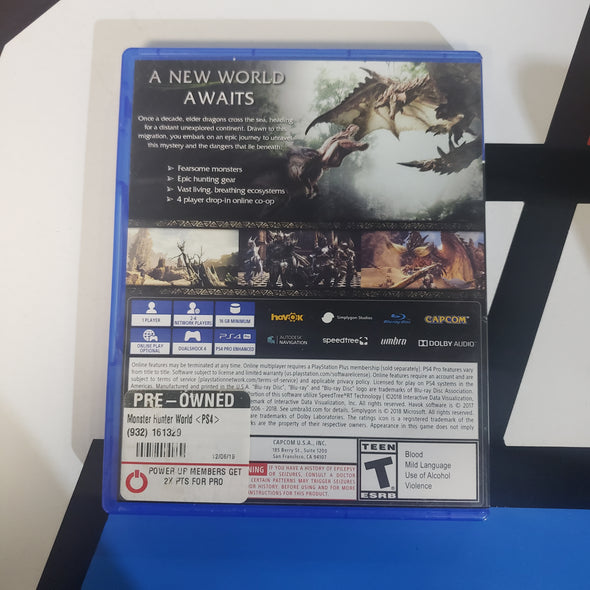 PlayStation PS4 Monster Hunter World Console Game R18987