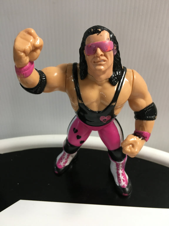 WWF Hasbro Series 4 Bret Hart (Black Shirt Pink Heart) With Hart Attack! 1992 Wrestling Action Figure R7089