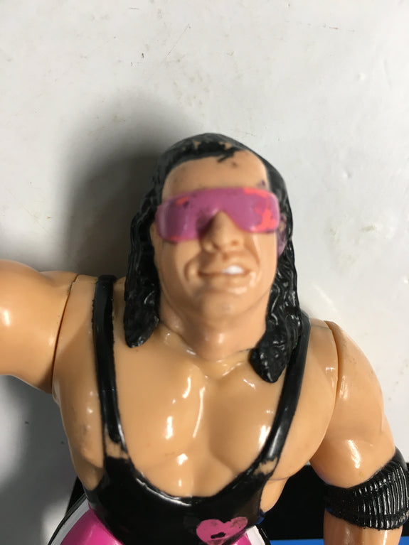 WWF Hasbro Series 4 Bret Hart (Black Shirt Pink Heart) With Hart Attack! 1992 Wrestling Action Figure R7089