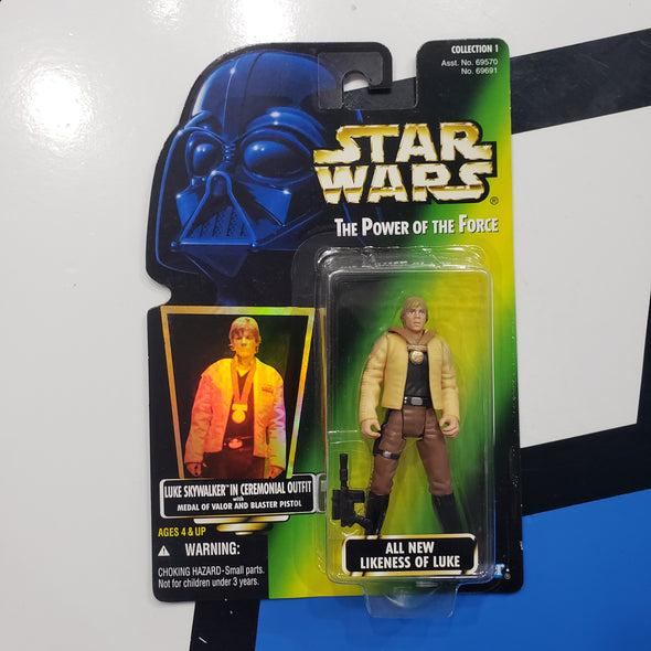 Kenner Star Wars Power of the Force Holographic Luke Skywalker in Ceremonial Outfit All New Likeness POTF Green Card Action Figure