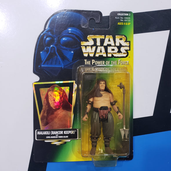 Kenner Star Wars Power of the Force Holographic Malakili Rancor Keeper POTF Green Card Action Figure