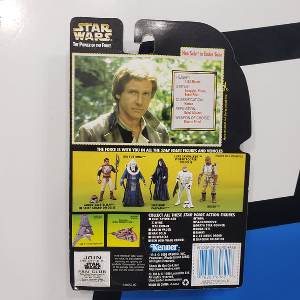 Kenner Star Wars Power of the Force Holographic Han Solo in Endor Gear POTF Green Card Action Figure